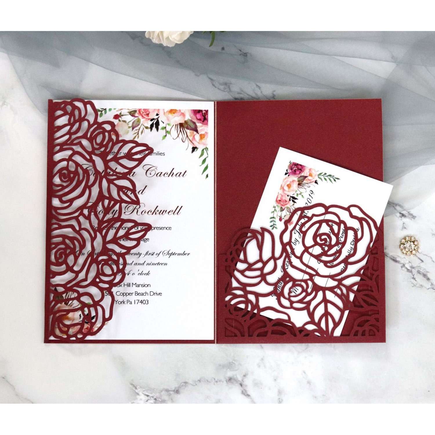 Pocket Invitation Laser Cut Rose Invitation Card Simple Style Business Invitation Card